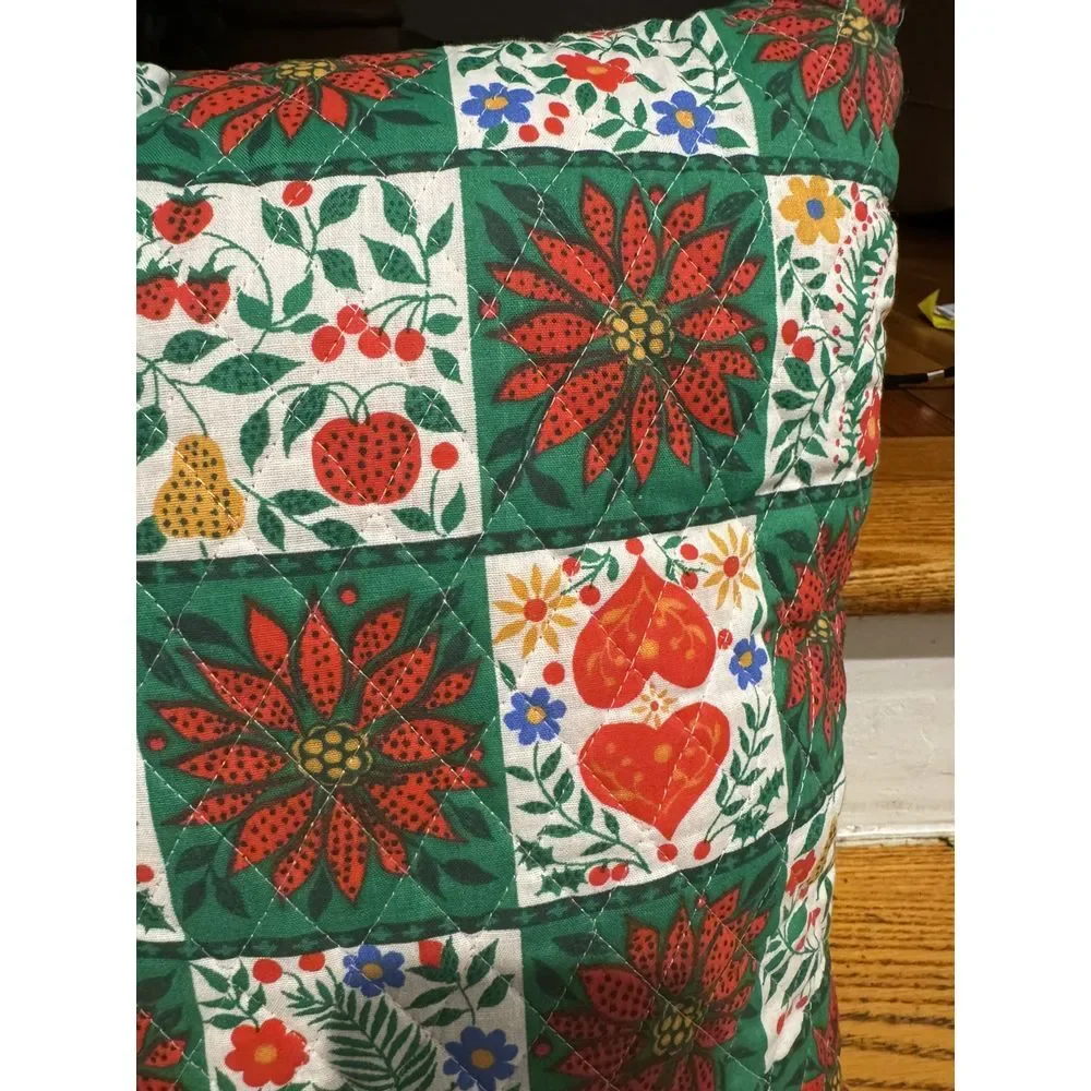 Vintage Cranston‎ Print Works Christmas Poinsettia Floral Patchwork Pillow 16x13